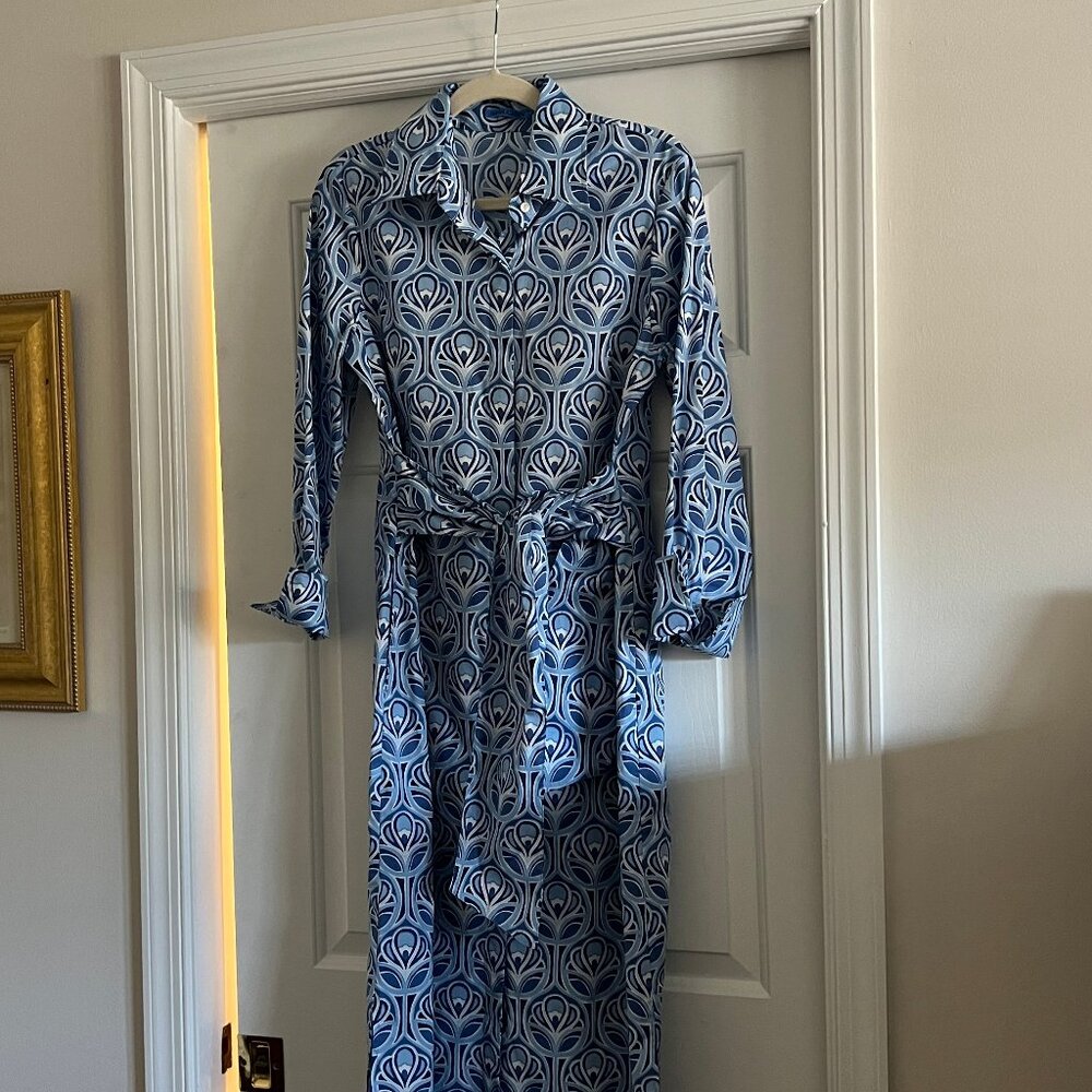 J. McLaughlin Blue Print Shirt Dress w/ Belt – Like New – Worn Once